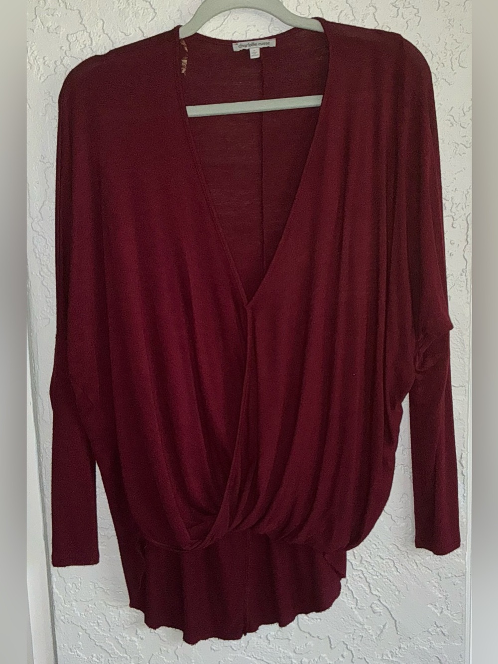 Charlotte Russe Wine Red Draped Surplice Blouse